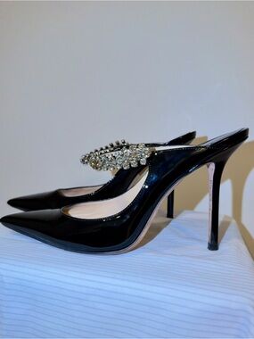 AUTHENTIC JIMMY CHOO BLACK PATENT LEATHER CRYSTAL PUMPS